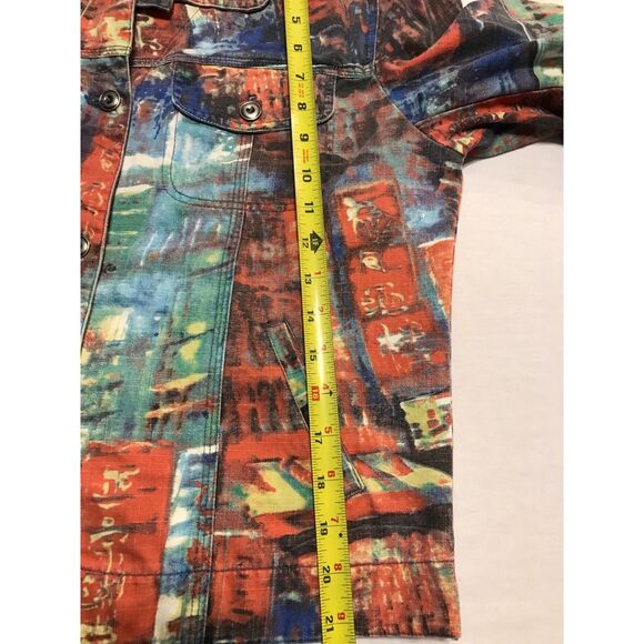 Chico’s Art To Wear Jacket Women's Size 1 (Med-8) Earth Tones Retro Denim Style - Picture 7 of 8